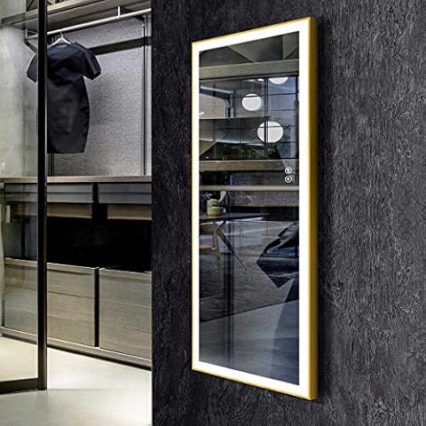 BHBL LED Full Length Mirror, Large Dressing Mirror with Touch Button, 48 x 20 Inch, Framed Light Luxury Gold, Dimmable, Plug-in, Floor Standing & Wall Mounted (D1805-4820) Cover