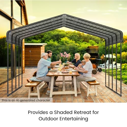 Image of 12'x20' Heavy Duty Metal Carport, Outdoor Garage Car Shelter Shade with Heavier Frame, Galvanized Roof for Car and Boats, Grey