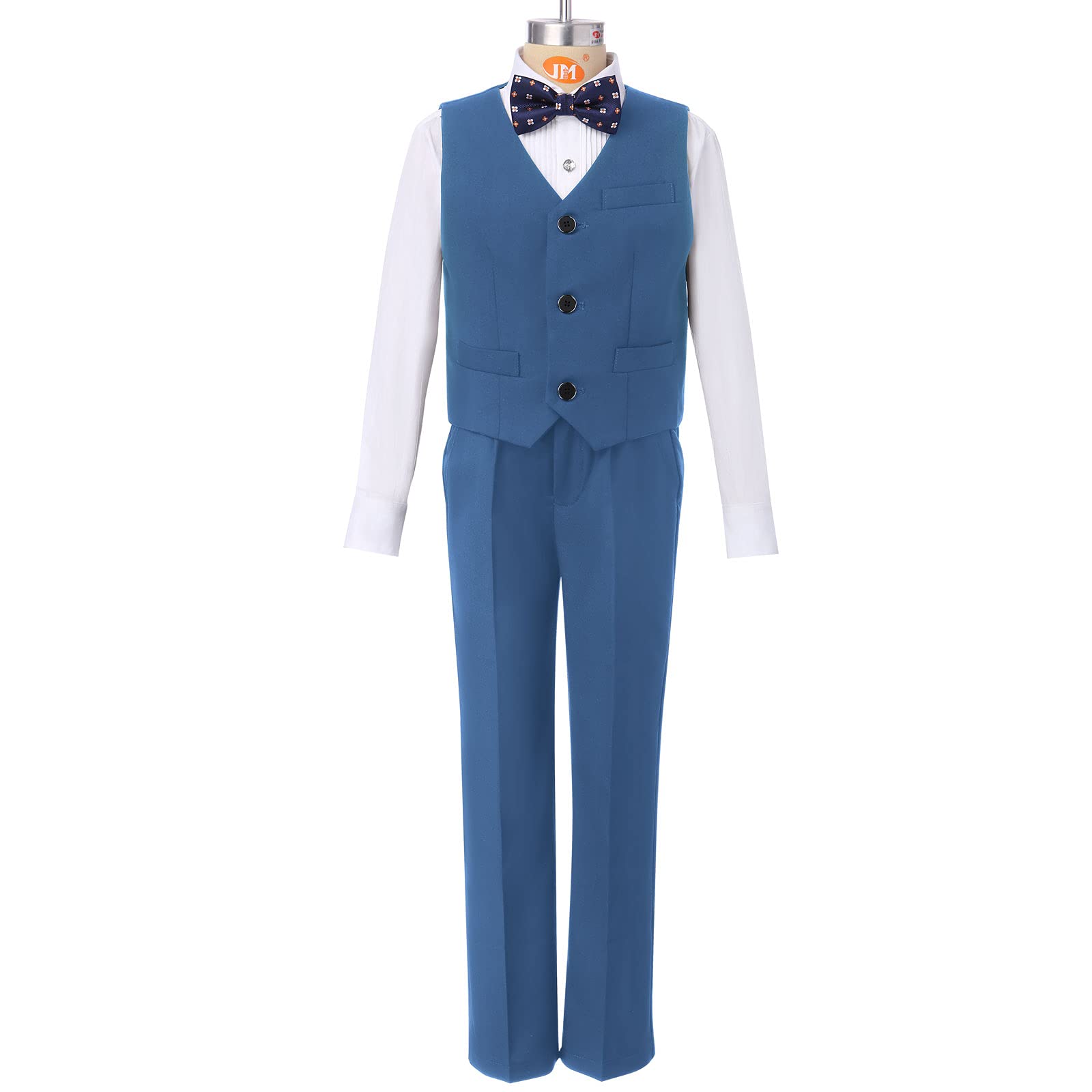 Costume pour enfant garçon - Ensemble de vêtements de rentrée des classes - Gilet de smoking - Vestes + chemise + pantalon + nœud papillon - 4 pièces - Tenue de mariage - Costume festif - Fête