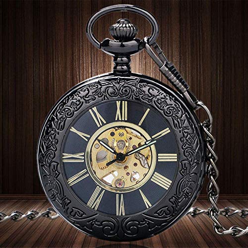 Preisvergleich Produktbild GOHHK Klassische taschenuhr antiken Glas Fall mechanische handwind Skelett Getriebe mechanische Uhr männer Frauen Halskette Kette Geschenk