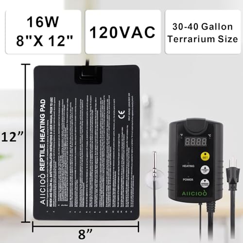 image for Aiicioo Under Tank Heater Thermostat - Reptile Heating Pad with Temper