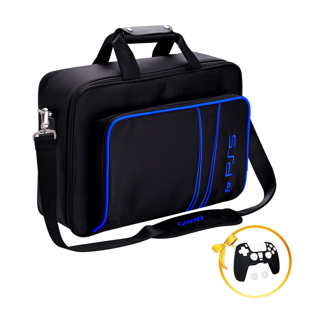 G-STORY PS5 Case, Carrying Case Travel Bag for PS5, Storage Bag Compatible PS5 and PS5 Digital Edition with Shockproof Compartments, Included Silicone Cover Skin Protector (Blue Color)