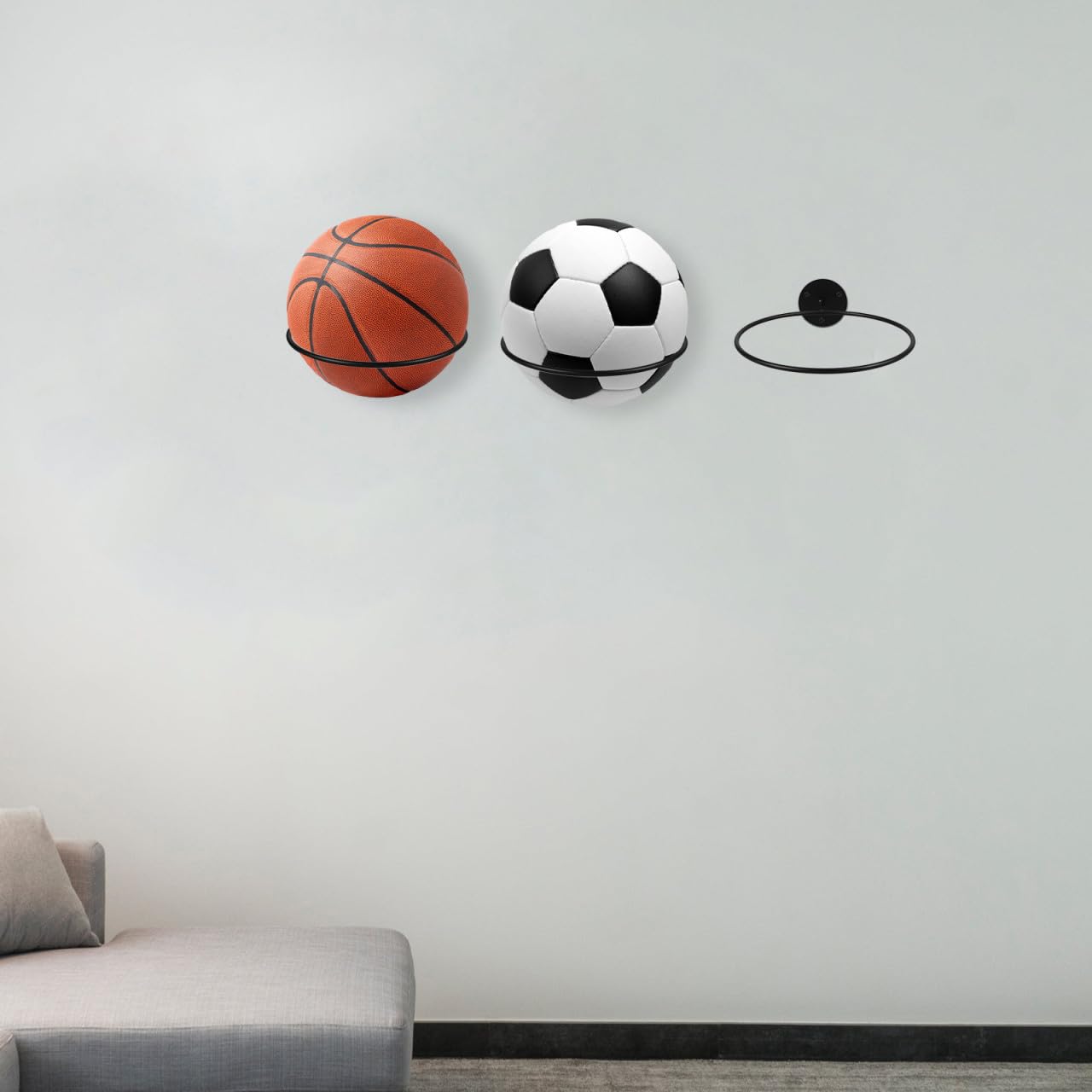 Estante de Bolas para Montaje en Pared Negro de Hierro 3 Piezas | Soporte Firme y Resistente, Formato Práctico para Exhibición y Almacenamiento, Paquete de 3 Unidades