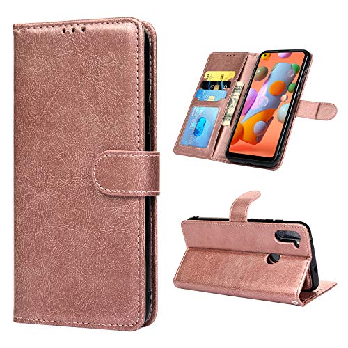 MOLLYCOOCLE Galaxy A11 case,Wallet case for Samsung Galaxy A11 case,Premium pu Leather with ID Credit Card Slot Holder Flip Cover Stand Magnetic Closure Shockproof Protective Flip Case -Pink