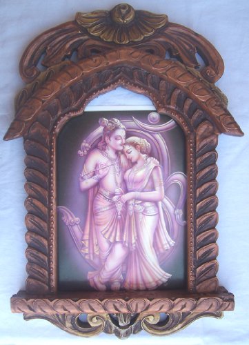 Lord Radha i Kryszna z symbolem Om plakat obraz w tradycyjnym rzemiośle drewno Jharokha rzemiosło artystyczne rękodzieło