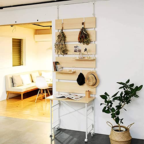 突っ張り 折りたたみデスク 1台3役 コンセント付き フック4本 可動棚2個 かんたん折りたたみ パソコンデスク 幅80×奥行43×高さ230-260㎝ 組立品 ウッドナチュラル/ホワイト ETD-8040 テレワーク