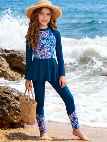 Image of GRACE KARIN Girls Long Sleeve Swimsuit Mermaid Bathing Suit Rash Guard Swimwear 4 Piece Size 5-12