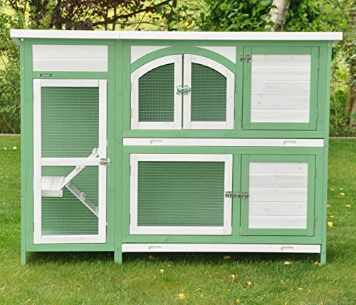 nanook Premium Kaninchenstall, Hasenstall Jumbo XXL besonders groß mit Seitenaufgang für mehr Platz - ideal für draußen - Wetterfest extragroß 138 x 48 x 109 cm grün Weiss