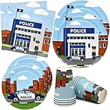Police Party Supplies Tableware Set 24 9' Paper Plates 24 7' Plate 24 9 Oz Cups 50 Lunch Napkins for...