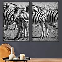 2 Piece Framed Canvas Wall Art Herd of Zebras Canvas Prints Home Artwork Decoration for Living Room,Bedroom - 16