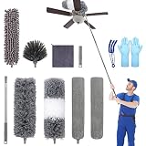 Microfiber Feather Duster (11pcs), Extendable Dusters for Cleaning with 100" Extension Pole, Washabl