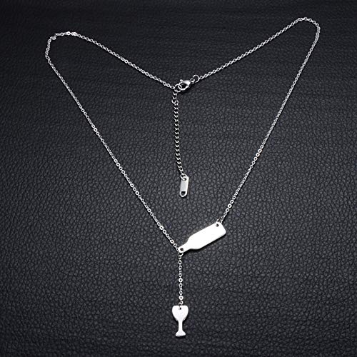 Jude Jewelers Stainless Steel Wine Bottle and Glass Sliding Charm Collar Cocktail Party Bar Necklace4