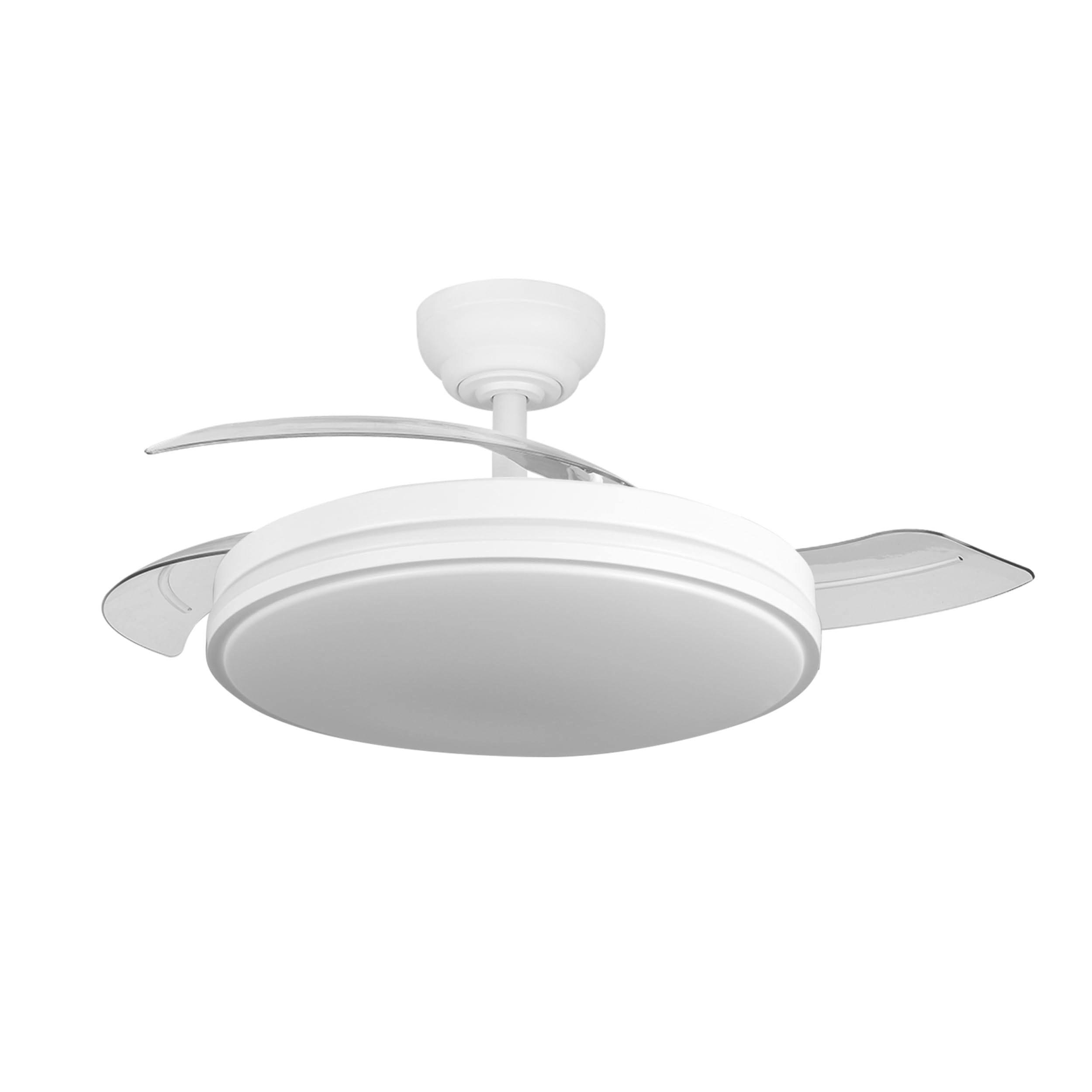 YATEK Rubina Bianco - Ventilatore da soffitto con pale retraibili, motore DC silenzioso, LED 60W 6980 lm regolabile, 6 velocità, telecomando, funzione estate inverno, 107 cm