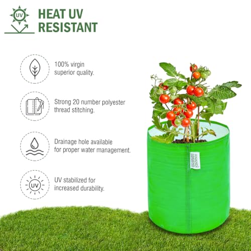 Image of Anandi Green's Premium HDPE Uv Protected 220 GSM Round Shaped Green Colour Plants Grow Bags Suitable for Terrace and Vegetable Gardening (Pack of 16, 9X9 INCH)