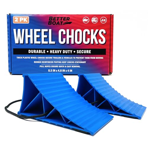 Boat Trailer Chocks and RV Wheel Chocks, 2-Pack Camper Wheel Chocks with Rope and Rubber Pads, for...