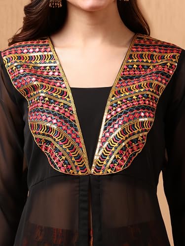 Image of EthnicJunction Women's Georgette Embroidered Hight Front Slit A-Line Co-ords Set | Kurta Palazzo Set | Office wear Kurta Set Kurta Set