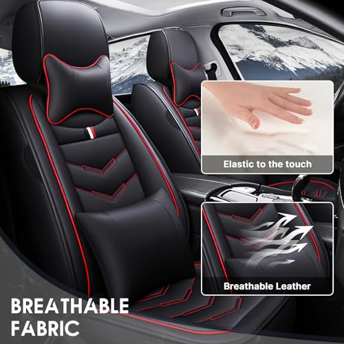 Image of Car Seat Cover 2 Seats for Nissan 370Z 2009-2020, Durable Wear Resistant Waterproof Vehicle Cushion Cover, Breathable No Odor Premium Leather Vehicle Seat Covers.(Luxury,Black Red)