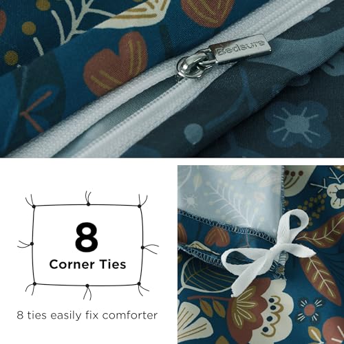 Image of Bedsure Duvet Cover King Size - Reversible Floral Duvet Cover Set with Zipper Closure, 3 Pieces Navy Blue Bedding Set with 8 Corner Ties and 2 Pillow Shams 20 inchx36 inch