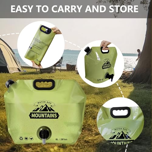 Image of Collapsible 8L Water Storage Bag, BPA-Free Portable Folding Water Jug with Adjustable Faucet, Leakproof Emergency Water Bag for Camping, Hiking, Riding, Outdoor Sport (GREEN, 1)