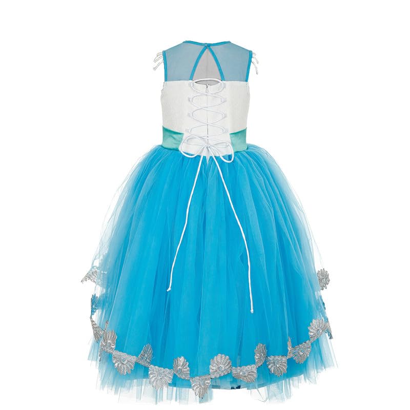 Image of Ripening Dress White and Blue Exquisite O-Neck A-Line Floor-Length Princess for Wedding Bridesmaid Birthday First Customized Communion Gown