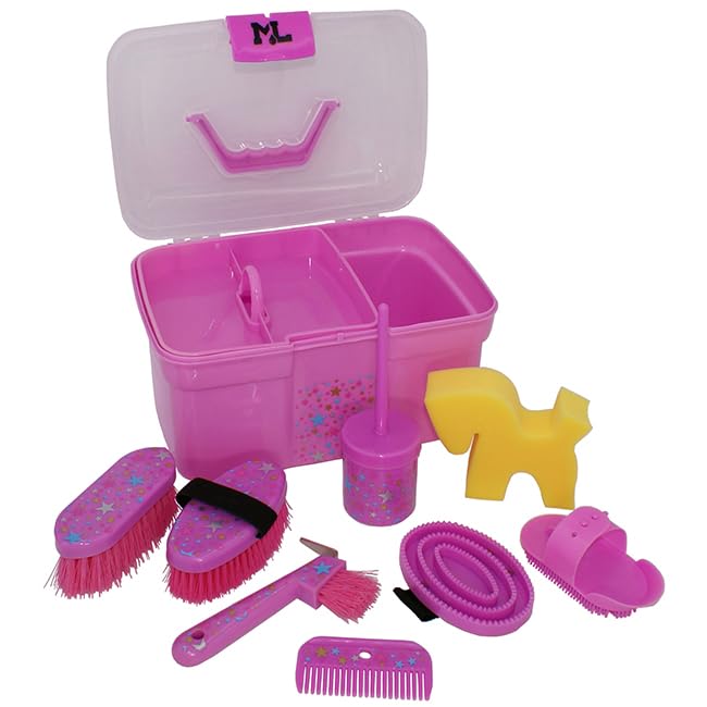 ML Pferde Putzbox für Kinder 8-teilig Inhalt Pferdeputzbox Pink Lila Sterne (Pink)