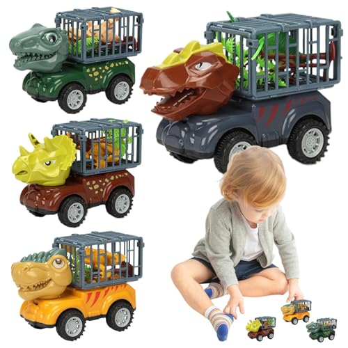 Ruwshuuk Grúa De Juguete,4 Vehículos Transportadores con Coches Juguete - Figuras De Tiranosaurio, Excavadora Y Vehículos Autopropulsados para Niños Mayores De 3 Años