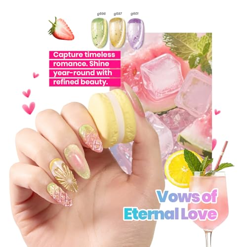 Image of Beetles Bubbly Mixology Cat Eye Gel Nail Polish Set - 8 Colors Pastel Spring Shimmer Glitter Gel Polish Kit Pink Blue Orange Green Yellow Purple Velvet Gel Soak Off UV DIY Manicure Gift for Women