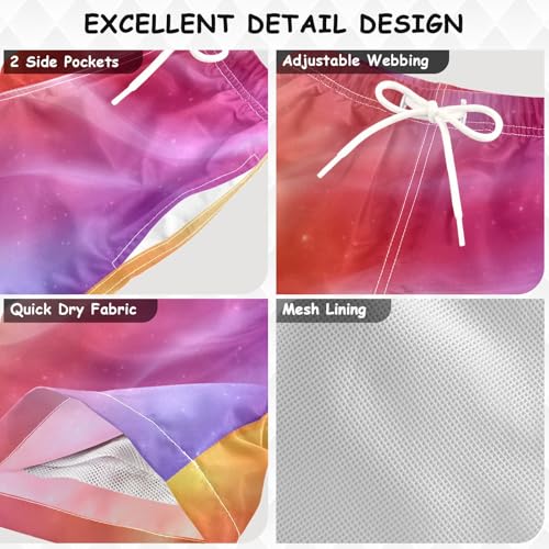 Pigsaly Boys Swim Trunks Bright Rainbow Orange Pink Gradient Boys Board Shorts Swimsuit Swimwear Summer Bathing Suit S3