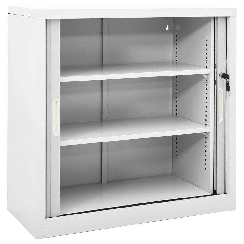 Armadio con ante scorrevoli, in metallo, per aziende, ufficio, scuola, grigio, 90 x 40 x 90 cm