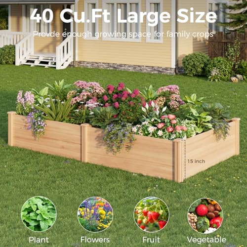 Image of Raised Garden Bed for Outdoor, 8x4 Ft Wood Garden Bed with 15 Inch Depth for Flowers /Vegetables /Herbs in Backyard Patio Outdoor, Open Base Bottom Planter Box