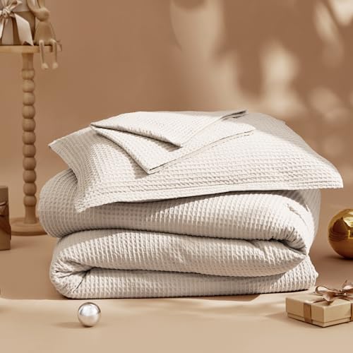 Bedsure B0D13T2CWD Waffle Comforter Set Full, Beige Soft Cotton Bedding Set thumb #1
