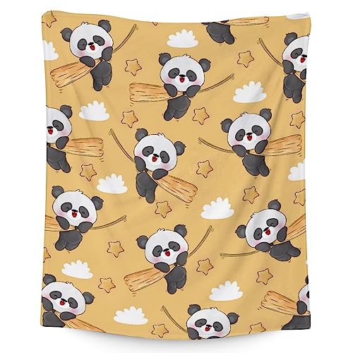 Panda Blanket Gifts - 60"x80" Cute Throw Blanket for Kids, Adults - Yellow Soft Fuzzy Blankets for Bed, Couch & Living Room