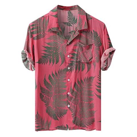 Burband Hawaiian Shirts for Men Printed Flower Casual Button Down Short Sleeve Beach Party Holiday Tops Cover
