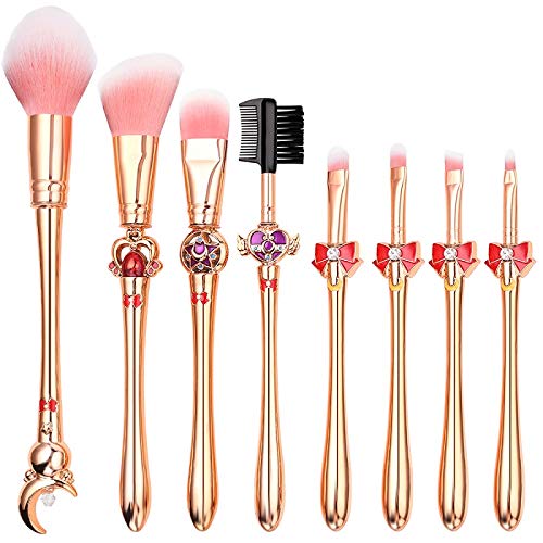 8 Pcs Kawaii Sai.lor.Moon Makeup Brush Set with Cute Pink Pouch, Cardcaptor Sakura Cosmetic Makeup Tool Sets & Kits for Daily Use and Valentine's Day/Thanksgiving/Birthday Gift