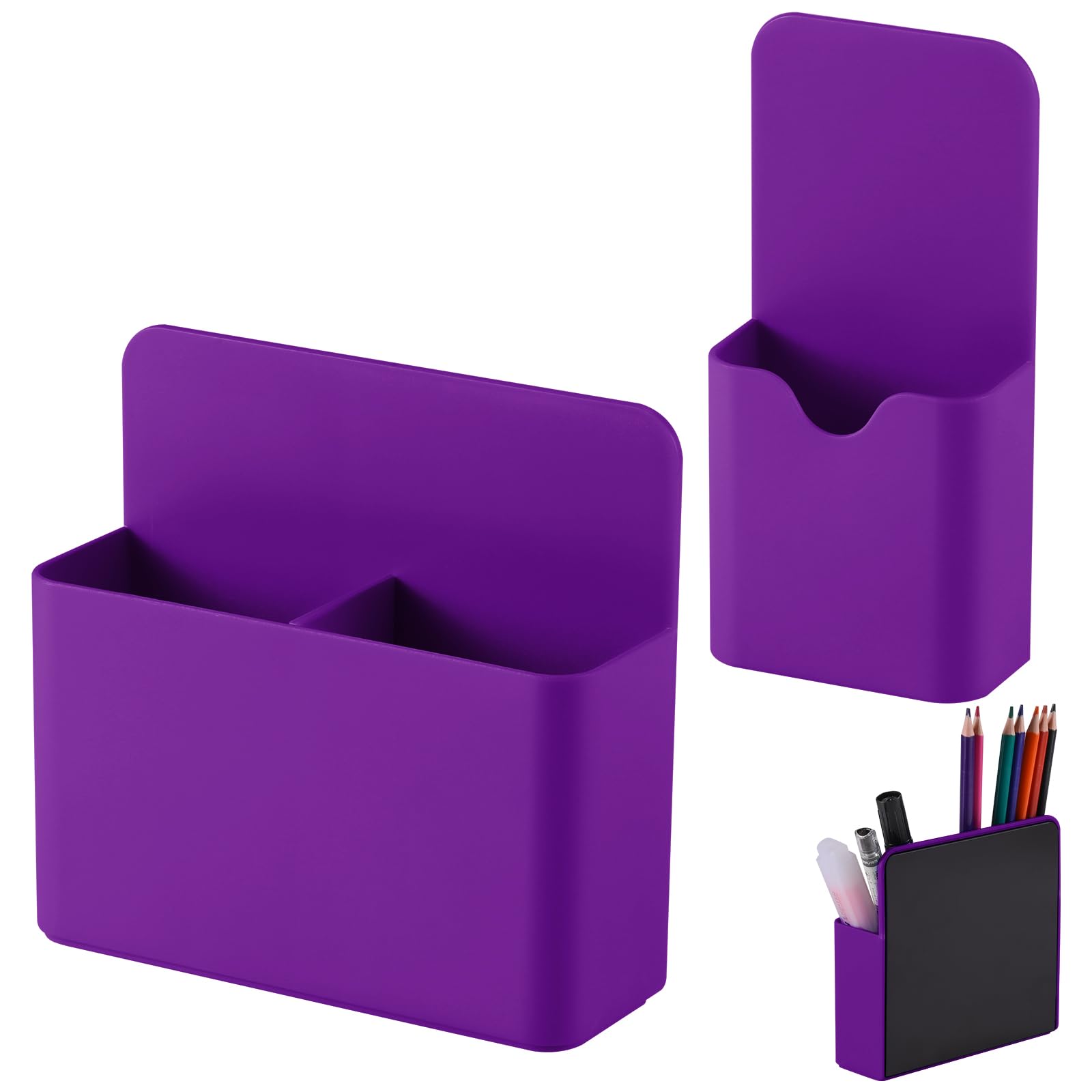 Kitanis Purple Magnetic Pen Holder,2 Pack Magnetic Dry Erase Marker Holder With Generous Compartments,Strong Magnet Storage Marker Pen Pencil Organizer For Refrigerator,Whiteboard,Locker Accessories