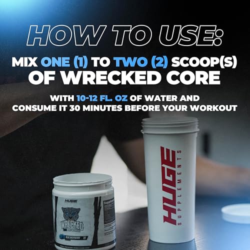Image of Wrecked Core - All-in-One Pre-Workout Supplement for Men & Women, Increase Energy, Focus & Pumps with L-Citrulline, Beta-Alanine, L-Tyrosine & More (30 Servings) - Blue Raspberry