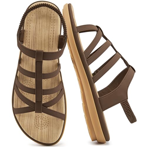 Alicegana Womens Sandals Dressy Summer: Comfortable Gladiator Flat Sandals for Women 2025 Non Slip Casual Walking Beach Shoes