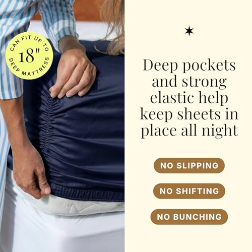 Image of Miracle Made Breathable Cotton Bed Sheets, 4-Piece Set - Silver-Treated, Soft and Cool-to-the-Touch Lightweight Bedding Designed for Hot Sleepers - Queen Size, Navy Blue
