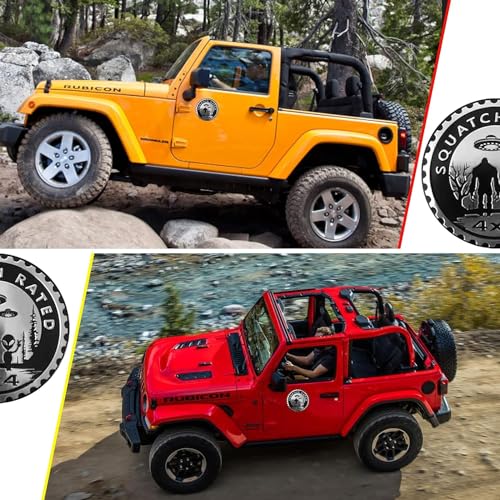 Image of Squatch Aliens 4Pcs Badge Rated Metal Automotive Emblem, 3D Car Badges Compatible for Jeep Wrangler Vehicles Trucks SUV