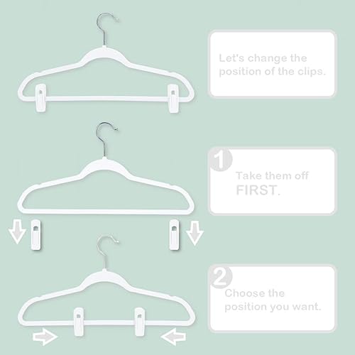 Miniatura 3 de Trgowaul Clips de terciopelo para colgar pantalones, clips de terciopelo fuertes, perfectos para perchas de terciopelo finas (20 unidades, blanco)