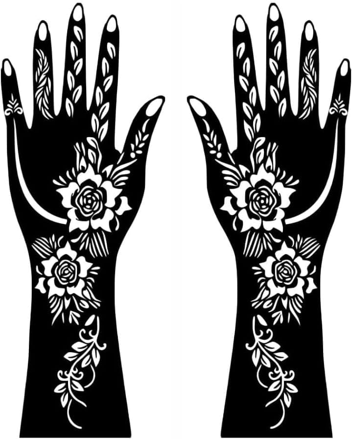 Image of Mehndi Tattoo Stencils for Hands | Reusable Henna Stencil Stickers for Women & Girls | Easy-Use Arabic & Floral Mehndi Design Templates | Temporary Tattoo Stencils for Festivals, Bridal, Karwa Chauth & Eid (8)