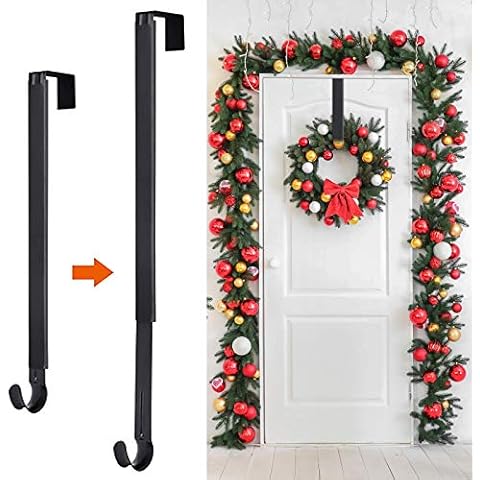 Rorchio Adjustable Wreath Hanger for Front Door, 15-24" Metal Over the Door Wreath Hook for Christmas Wreath Decorations Black Cover