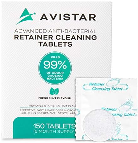 Avistar Retainer & Denture Cleaner Tablets: 150 Denture or Retainer Cleaning Tablets (Perfect For Dentures, Night Guards or Mouth Guards - Mint Flavor, 5 Month Supply)
