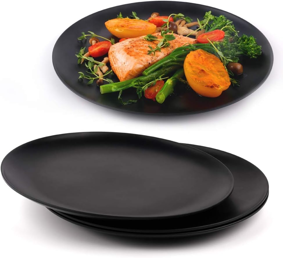 DECOR VIBES Melamine 6 Black Dinner Plates, Platters, Dinner Plates for Snacks, Morden Dinnerware Deepawali Gift Option (Matt Black, 10 Inch, Pack of 6)