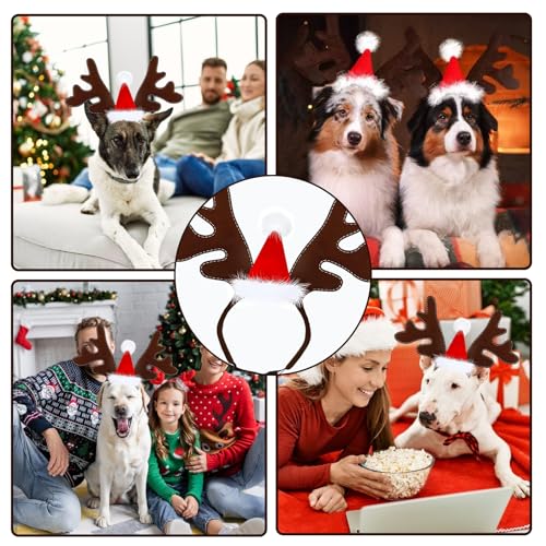 NYZQIW Weihnachten Haustier Stirnband,Haustier Stirnband Weihnachten Rentier,Katze Hund Weihnachten Stirnband,Weihnachten Rentier Geweih,Rentier Haarreif Für Haustiere,Elch Kopfbedeckung