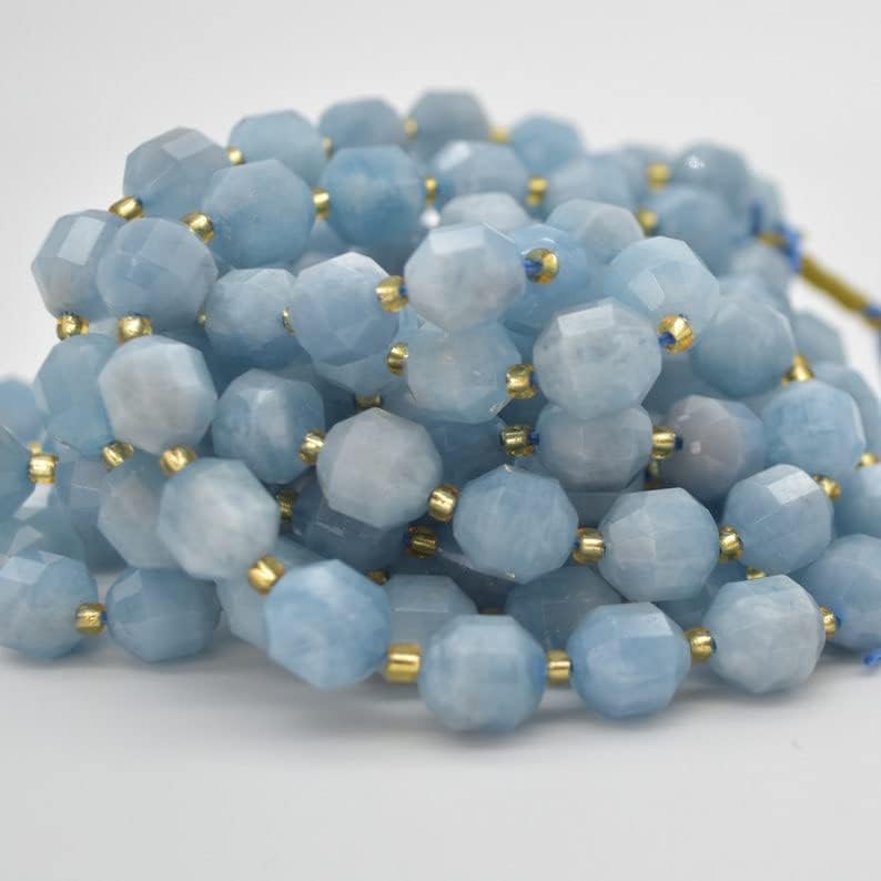 13 inch Strand of Natural gem Aquamarine, 10mm Fancy Faceted Beads for DIY Jewelry Making. | Beads_01173