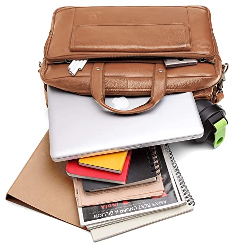 Image of WildHorn Men's Genuine Leather 15.6-Inch Laptop Messenger Bag | Classic Office & Travel Bag | Sturdy Carry Handles with Adjustable Strap | Durable & Spacious Design | 1-Year Warranty,Brown
