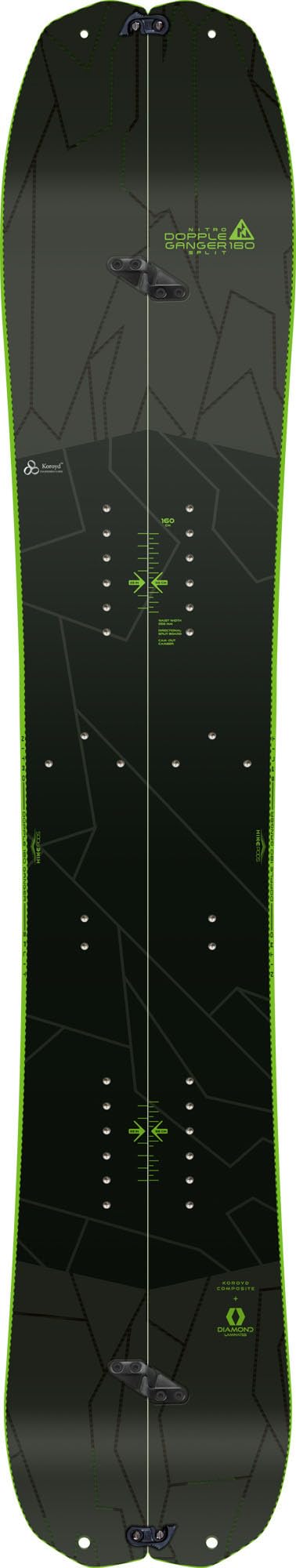 Nitro Snowboards Unisex - Adulti Double Board Allmountainboard, Directional Splitboard, Cam-Out Camber, All Terrain, Mid-Wide, leggero grazie alla tecnologia Koroyd Core