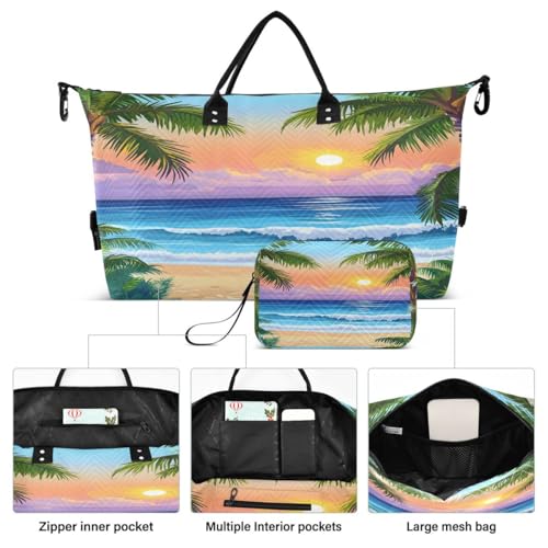 Summer Beach Sand Palm Tree Sun Travel Duffle Bag Gym Bag Weekender Bags with Toiletry Bag Travel Trip Tote Bag2