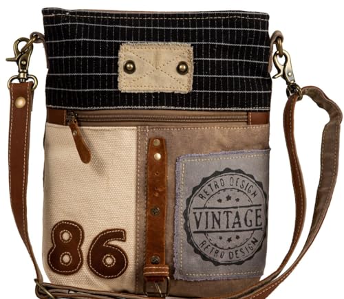 Myra Bag Crossbody Purse - Route 86 Leather and Canvas Crossbody Bag for Women, Patchwork Vintage Purses for Women, Vintage Purse with Adjustable Strap,